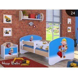 Happy Babies Detská posteľ HAPPY/ 24 Bob staviteľ 160 x 80 cm Farba: Hruška / Biela, Prevedenie: L03 / 80 x 160 cm / bez úložného priestoru