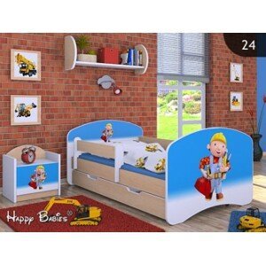 Happy Babies Detská posteľ HAPPY/ 24 Bob staviteľ 160 x 80 cm Farba: Hruška / Biela, Prevedenie: L04 / 80 x 160 cm /S úložným priestorom