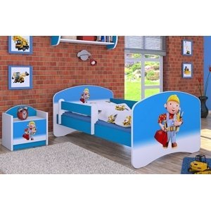 Happy Babies Detská posteľ HAPPY/ 24 Bob staviteľ 160 x 80 cm Farba: Modrá / biela, Prevedenie: L03 / 80 x 160 cm / bez úložného priestoru