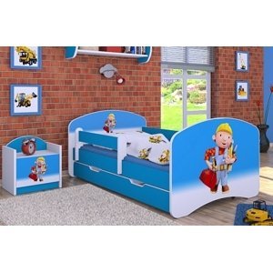 Happy Babies Detská posteľ HAPPY/ 24 Bob staviteľ 160 x 80 cm Farba: Modrá / biela, Prevedenie: L04 / 80 x 160 cm /S úložným priestorom