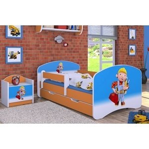 Happy Babies Detská posteľ HAPPY/ 24 Bob staviteľ 160 x 80 cm Farba: Oranžová / Biela, Prevedenie: L04 / 80 x 160 cm /S úložným priestorom