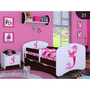 Happy Babies Detská posteľ HAPPY/ 21 Morská panna 160 x 80 cm Farba: Gaštan Wenge / Biela, Prevedenie: L04 / 80 x 160 cm /S úložným priestorom, Obrázok: Morská panna