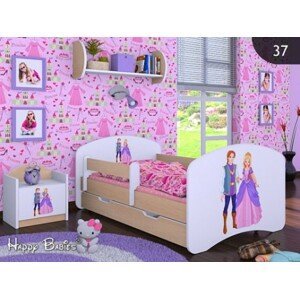 Happy Babies Detská posteľ HAPPY/ 37 Princ a princezná 160 x 80 cm Farba: Hruška / Biela, Prevedenie: L04 / 80 x 160 cm /S úložným priestorom