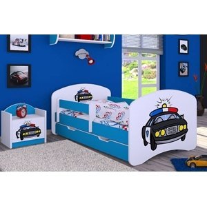 Happy Babies Detská posteľ HAPPY/ 54 Policajné auto 160 x 80 cm Farba: Modrá / biela, Prevedenie: L04 / 80 x 160 cm /S úložným priestorom
