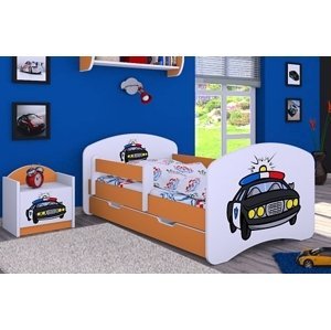 Happy Babies Detská posteľ HAPPY/ 54 Policajné auto 160 x 80 cm Farba: Oranžová / Biela, Prevedenie: L04 / 80 x 160 cm /S úložným priestorom