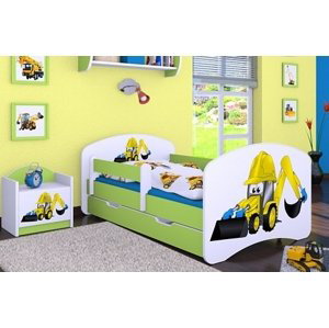 Happy Babies Detská posteľ HAPPY/ 32 Bager 160 x 80 cm Farba: Zelená / Biela, Prevedenie: L04 / 80 x 160 cm /S úložným priestorom, Obrázok: Bager
