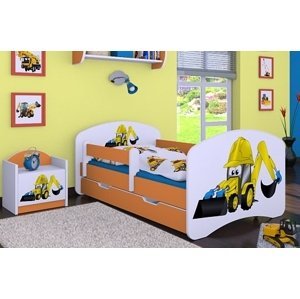 Happy Babies Detská posteľ HAPPY/ 32 Bager 160 x 80 cm Farba: Oranžová / Biela, Prevedenie: L04 / 80 x 160 cm /S úložným priestorom, Obrázok: Bager