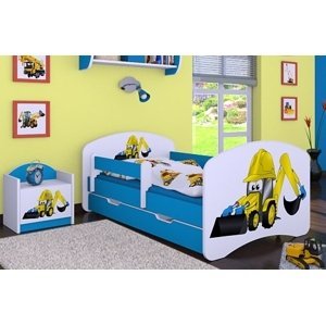 Happy Babies Detská posteľ HAPPY/ 32 Bager 160 x 80 cm Farba: Modrá / biela, Prevedenie: L04 / 80 x 160 cm /S úložným priestorom, Obrázok: Bager