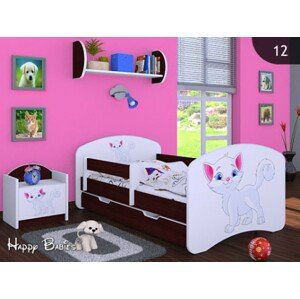 Happy Babies Detská posteľ HAPPY/ 12 Mačička 180 x 90 cm Farba: Gaštan Wenge / Biela, Prevedenie: L06 / 90 x 180 cm / S úložným priestorom