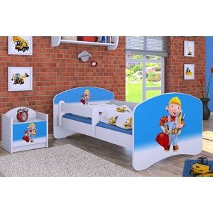 Happy Babies Detská posteľ HAPPY/ 24 Bob staviteľ 180 x 90 cm Farba: Biela / biela, Prevedenie: L05 / 90 x 180 cm / bez úložného priestoru
