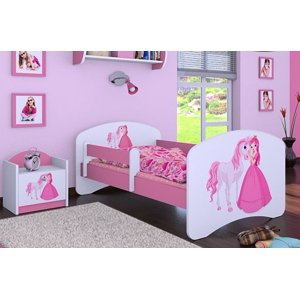 Happy Babies Detská posteľ HAPPY/ 09 Princezná s koníkom 180 x 90 cm Farba: Ružová / Biela, Prevedenie: L05 / 90 x 180 cm / bez úložného priestoru