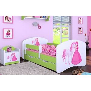 Happy Babies Detská posteľ HAPPY/ 09 Princezná s koníkom 180 x 90 cm Farba: Zelená / Biela, Prevedenie: L06 / 90 x 180 cm / S úložným priestorom