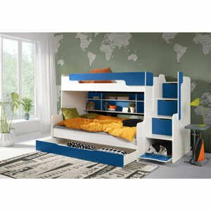 ArtBed Detská poschodová posteľ HARRY Farba: biela/modrá