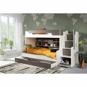 ArtBed Detská poschodová posteľ HARRY Farba: Biela/sivá