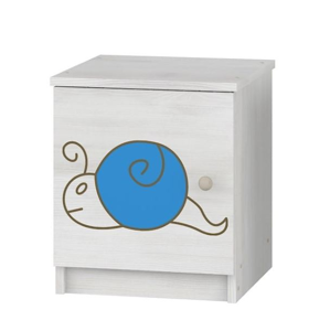 ArtBoo Detský nočný stolík so slimákom/bielená borovica BOO: Modrý