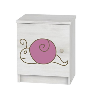 ArtBoo Detský nočný stolík so slimákom/bielená borovica BOO: Ružový