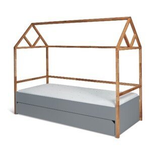 ArtBel Detská posteľ s prístelkou LOTTA domček | sivá 90 x 200 cm