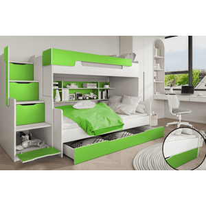 ArtBed Detská poschodová posteľ HARRY | biela/zelená