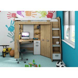 ArtCross Detská rohová vyvýšená posteľ ANTRESOLA | dub artisan/biela Farba: Pravá