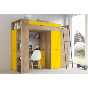 ArtCross Detská rohová vyvýšená posteľ VERANA | dub craft zlatý/žltá Farba: Pravá