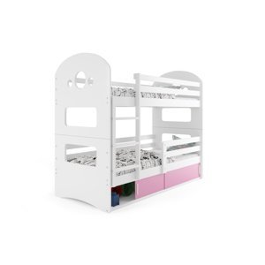 BMS Detská poschodová posteľ DOMINIK Farba: biela / ružová, Rozmer.: 190 x 80 cm