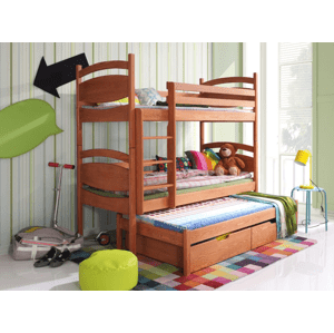ArtBed Detská poschodová posteľ s prístelkou CEZARY Prevedenie: Morenie - Akryl