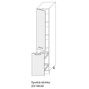 Kuchynská linka PLATINUM Kuchyňa: Vysoká skrinka 2D/14K/40 / (ŠxVxH) 40 x 207 x 56,5 cm