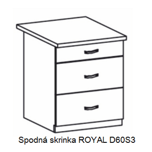 Tempo Kondela Kuchynská linka ROYAL ROYAL: Spodná skrinka ROYAL D60S3 / (ŠxVxH) 60 x 85 x 45/60 cm