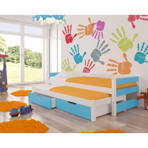 ArtAdrk Detská posteľ s prístelkou FRAGA Farba: biela / modrá