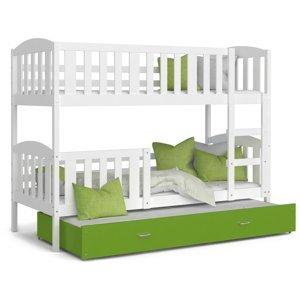 ArtAJ Detská poschodová posteľ Kubuš 3 | 190 x 80 cm Farba: biela / zelená, Prevedenie: bez matraca, Rozmer.: MDF