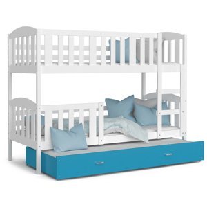 ArtAJ Detská poschodová posteľ Kubuš 3 | 190 x 80 cm Farba: biela / modrá, Prevedenie: bez matraca, Rozmer.: MDF