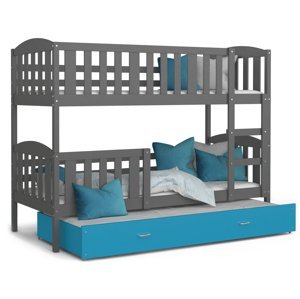 ArtAJ Detská poschodová posteľ Kubuš 3 | 190 x 80 cm Farba: sivá / modrá, s matracom, MDF