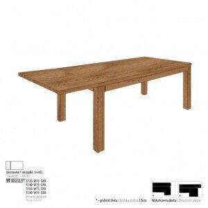 Drewmax Jedálenský stôl - masív ST302 / S45cm - hrúbka 2,5cm / dub Prevedenie: B 120 x 75 x 80 cm