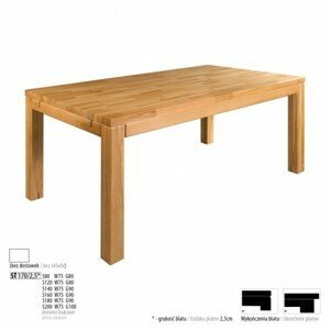 Drewmax Jedálenský stôl - masív ST170 - hrúbka 2,5cm / buk Prevedenie: A 80 x 75 x 80 cm