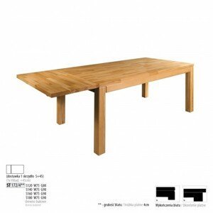 Drewmax Jedálenský stôl - masív ST172 / S45cm - hrúbka 4cm / buk Prevedenie: E 180 x 75 x 90 cm
