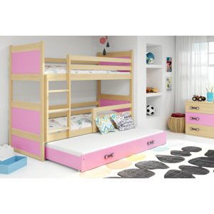 BMS Detská poschodová posteľ s prístelkou RICO 3 | borovica 80 x 190 cm Farba: Ružová
