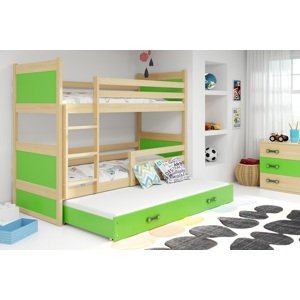 BMS Detská poschodová posteľ s prístelkou RICO 3 | borovica 90 x 200 cm Farba: Zelená