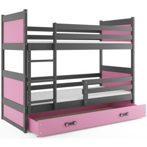 BMS Detská poschodová posteľ s prístelkou RICO 3 | sivá 90 x 200 cm Farba: Ružová