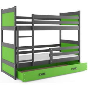 BMS Detská poschodová posteľ s prístelkou RICO 3 | sivá 90 x 200 cm Farba: Zelená