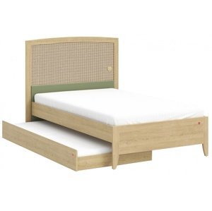 Študentská posteľ 120x200cm s čelom a prístelkou habitat - dub/zelená