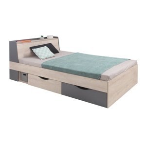 Študentska posteľ gama 120x200cm s úložným priestorom - dub/antracit