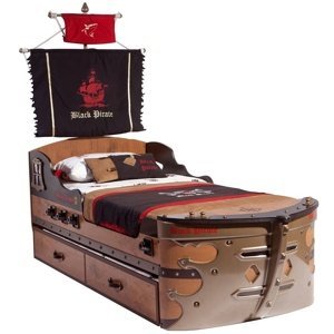 Detská posteľ jack 90x190cm v tvare lode s úložným priestorom - dub