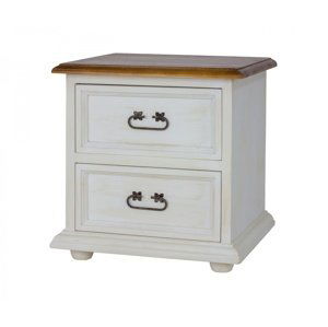Drevený nočný stolík so zásuvkami com 112 slim - k03 - biela patina