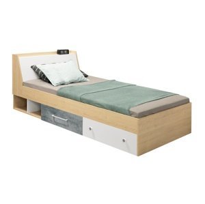 Študentská posteľ 120x200cm barney - dub/šedá/biela