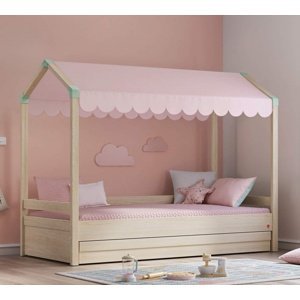 Domčeková posteľ so strieškou a úložným priestorom fairy ii - dub