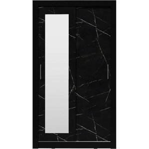 Šatníková skriňa 120 so zrkadlom roxy - čierna/mramor čierny