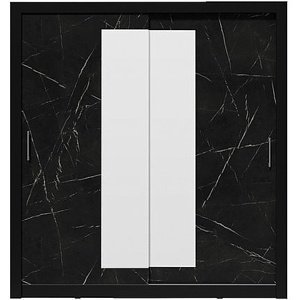 Šatníková skriňa 200 so zrkadlom roxy - čierna/mramor čierny