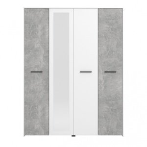 Štvordverová šatníková skriňa so zrkadlom geralt - betón/biela