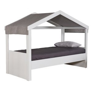 Domčeková posteľ 90x200 s látkovou strieškou spencer - biela