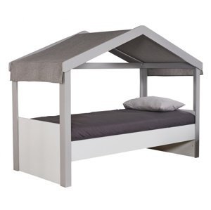 Domčeková posteľ 90x200 s látkovou strieškou spencer - biela/šedá